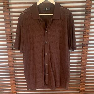 Banana Republic Brown Open-Knit Short Sleeve Button-Front Shirt